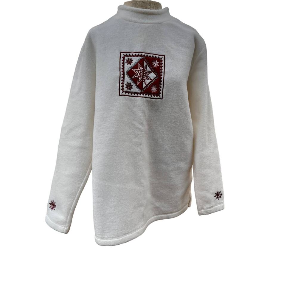 Vintage 1990s Croft & Barrow Sport White Snowflake Sweater Size Small Oversized